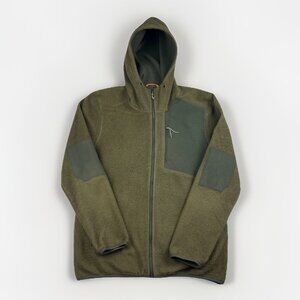 Orage Polar Fleece Jacket Hooded Men L Olive Green Full Zip Hiking Camp Hoodie